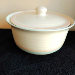 Turquoise StonewareCasserole Ceramic Dish Ovenware Vintage Farm Pastle